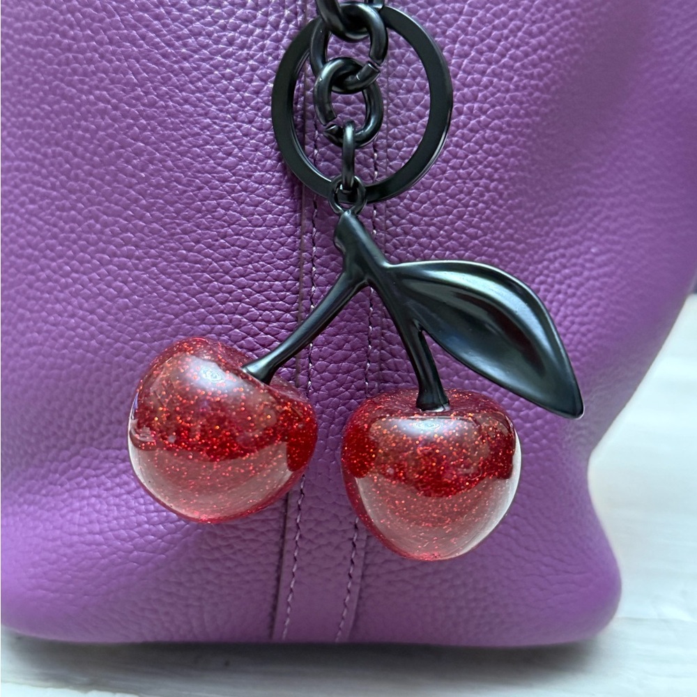 Cherry Bag Charm , perfect for Bags and purses , gunmetal black and red cherries